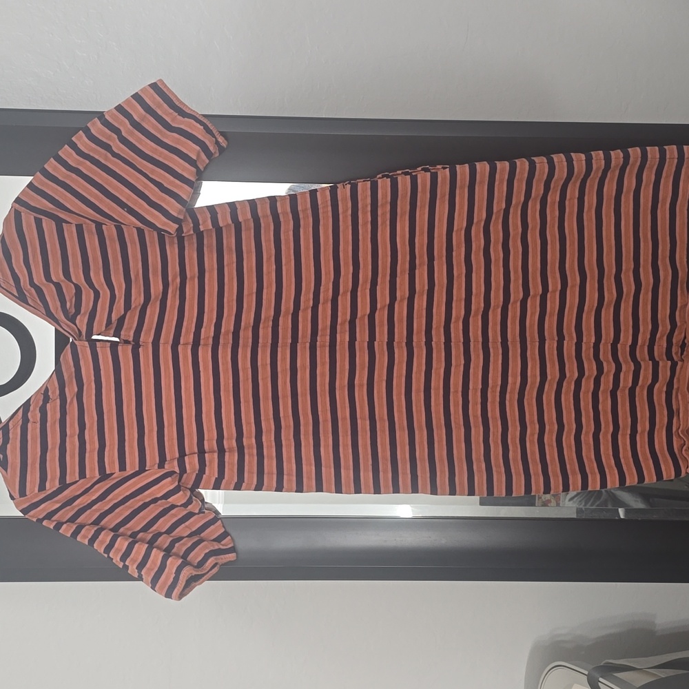 Pact Avery T-Shirt Dress Organic Cotton Orange Harvest Stripe Medium
